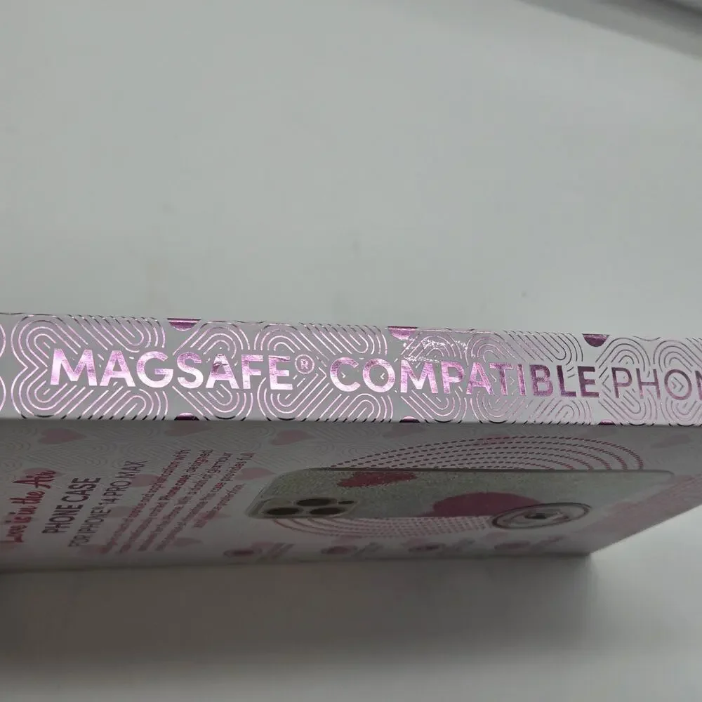 Glitter Pink Silver Hearts iPhone 14 Pro Max Rhinestone Coquette Princess NeW